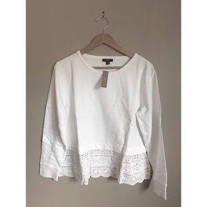 NWT J.CREW White Eyelet Hem Sweatshirt